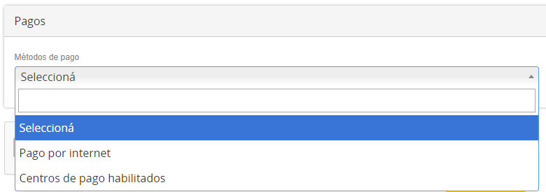 seleccioná metodo de pago vtv